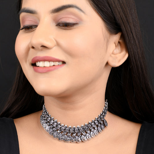 Ethnic Antique Oxidized Silver Choker Necklace